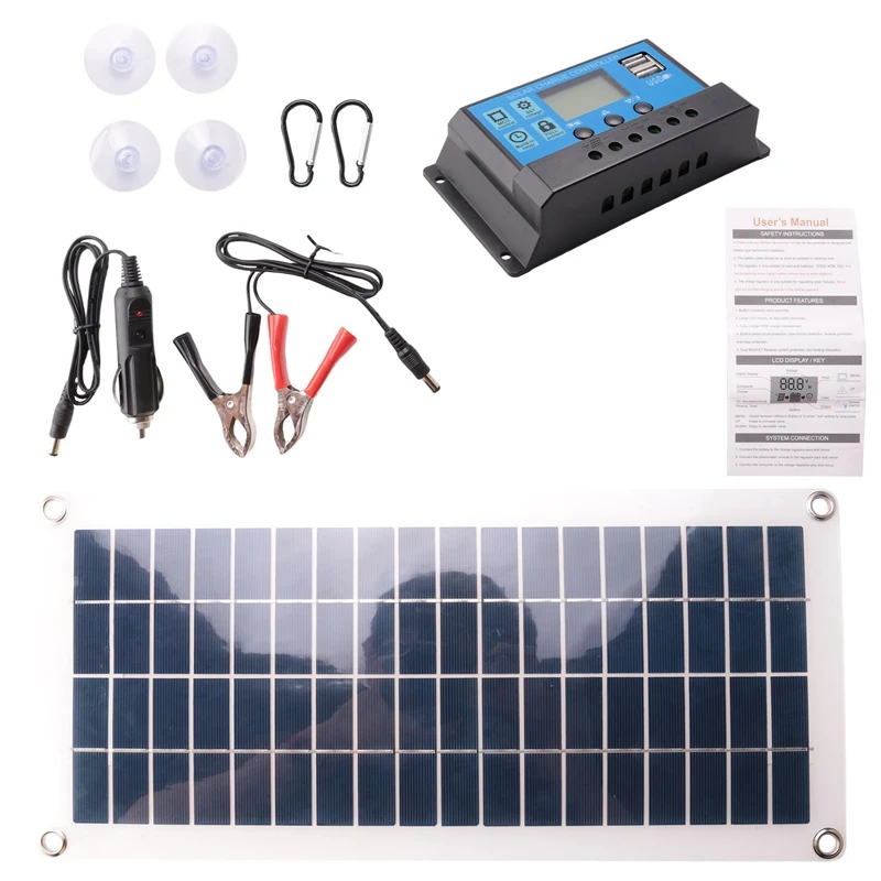 30W Flexible Solar Panel Solar Cells For Car RV Boat Home Roof Van Camping Solar Battery, 10A Solar Controller Module