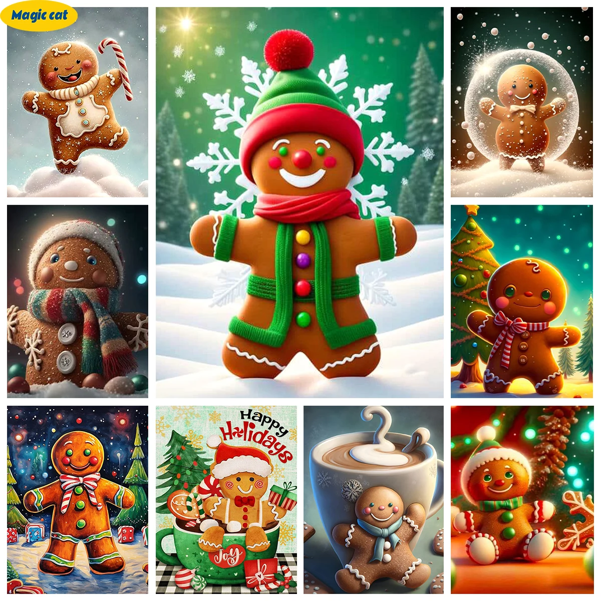 

Christmas Diamond Painting Kit Cartoon Gingerbread Man Mural DIY Diamond Embroidery Cross Stitch Kids Handmade Gift Home Decor