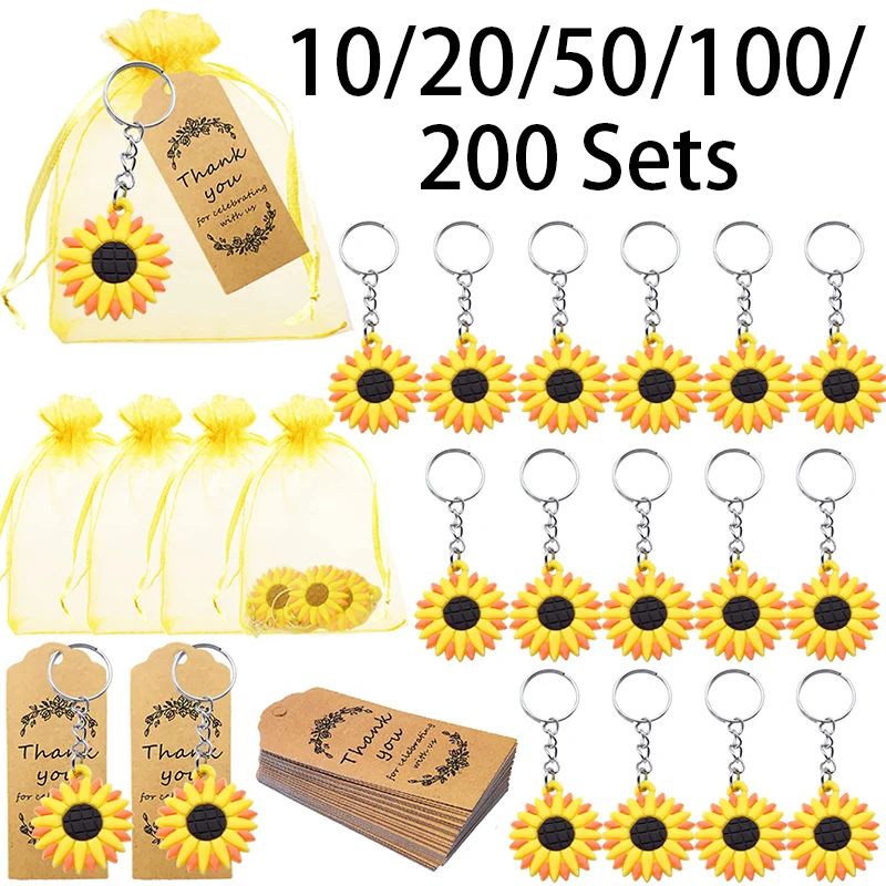 10-200Sets Sunflower Theme Party Supplies Party Favors Keychains Organza Bags Thank You Kraft Tags School Rewards Return Gift