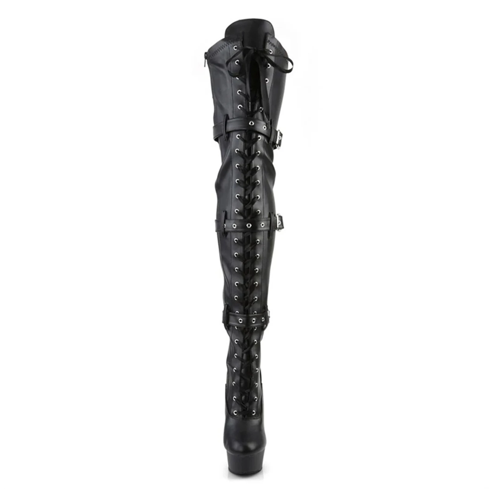 15CM Stripper Knee Boots | Steel Pipe Dance Knee Boots | Black Strapped Thigh Boots | Suitable for Stage Dancing in Nightclubs