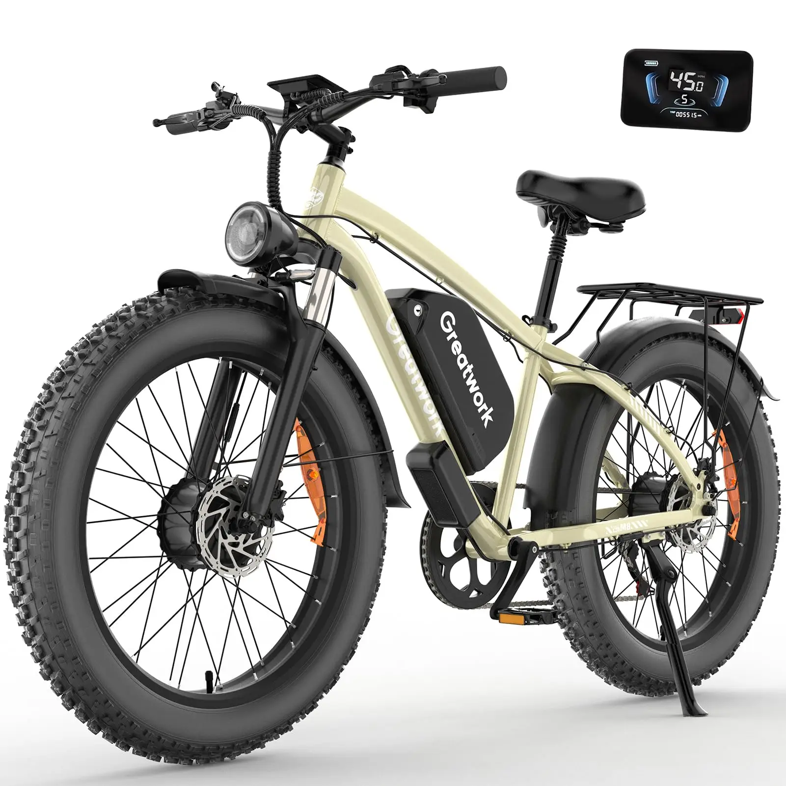 52V 5000W Peak Dual Motor Electric Bike for Adults, 1300Wh Battery, Up to 45MPH  100 Miles Range, 26" x 4.0 Fat Tire Electric