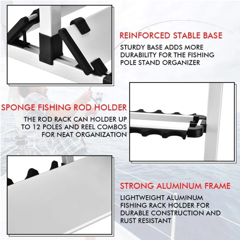 Imagem -04 - Liga de Alumínio Pesca Rod Rack Pesca Rod Holder Stand Pesca Varas Pólo Holder Organizador Rack Pesca Rod Tools Capacidade 24 Pcs 12 Pcs