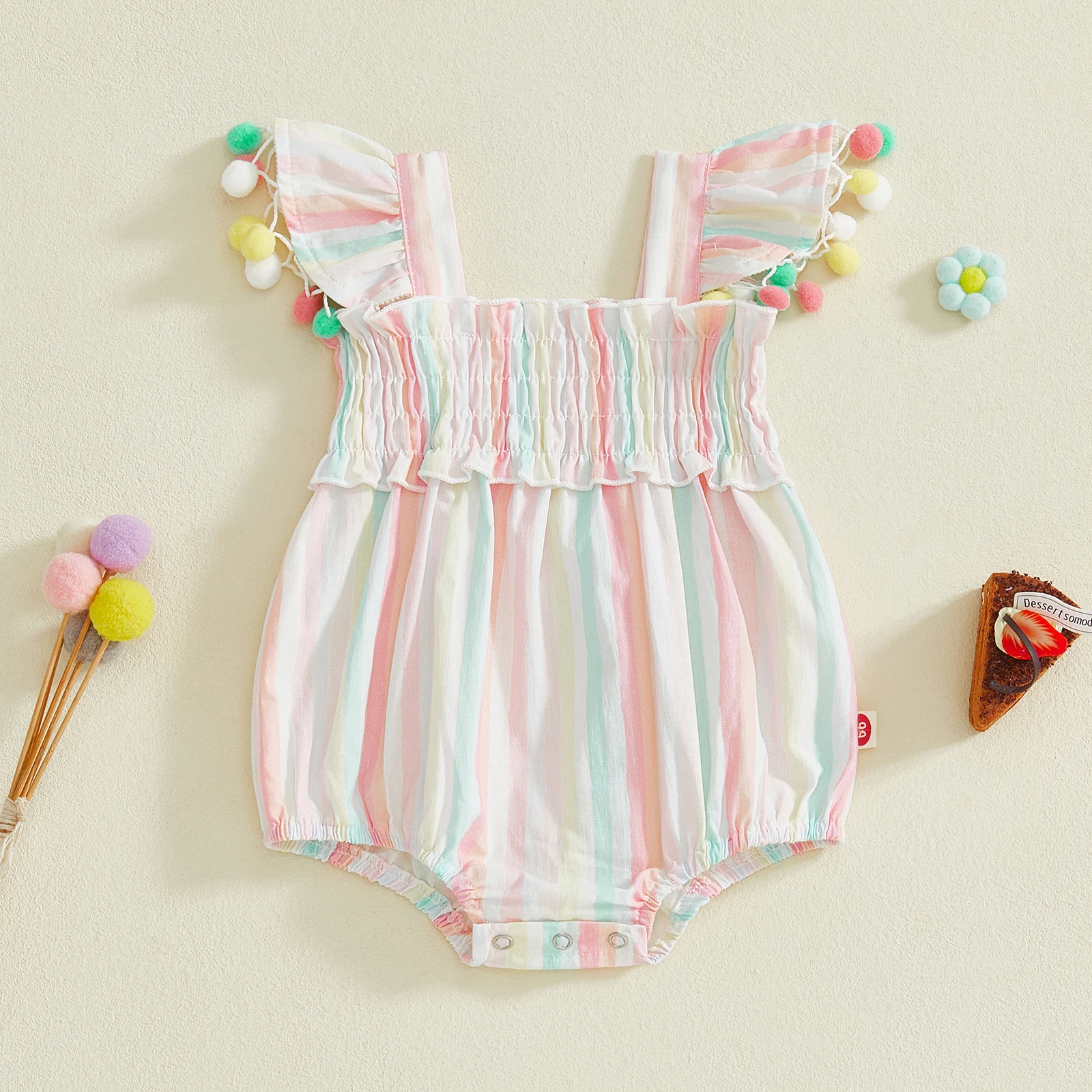 بدلة صيفية للأطفال الرضع البنات مخططة ملونة بأكمام طويلة ملابس لطيفة