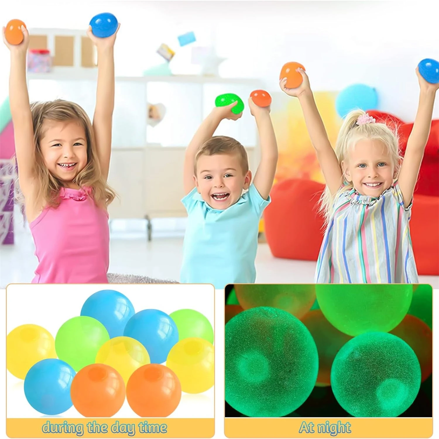Boules collantes qui brillent dans la nuit, jouets anti-Stress spongieux, jouets Fidget amusants, jouets de décompression sensorielle pour enfants et adultes, 5/10 pièces