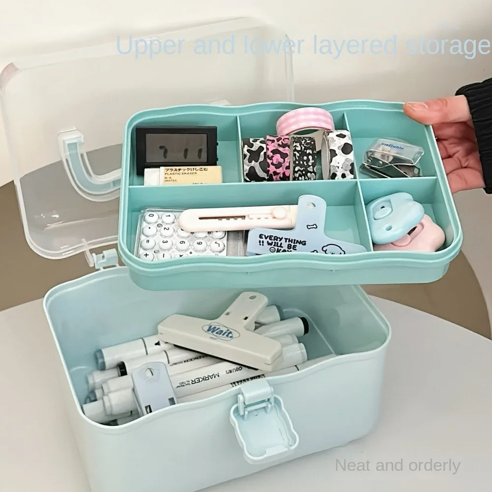Cosmetic Case 2 Layer Storage Box Jewelry Case Nail Art Box Desktop Organizer Dustproof Waterproof Family Emergency Kit Box