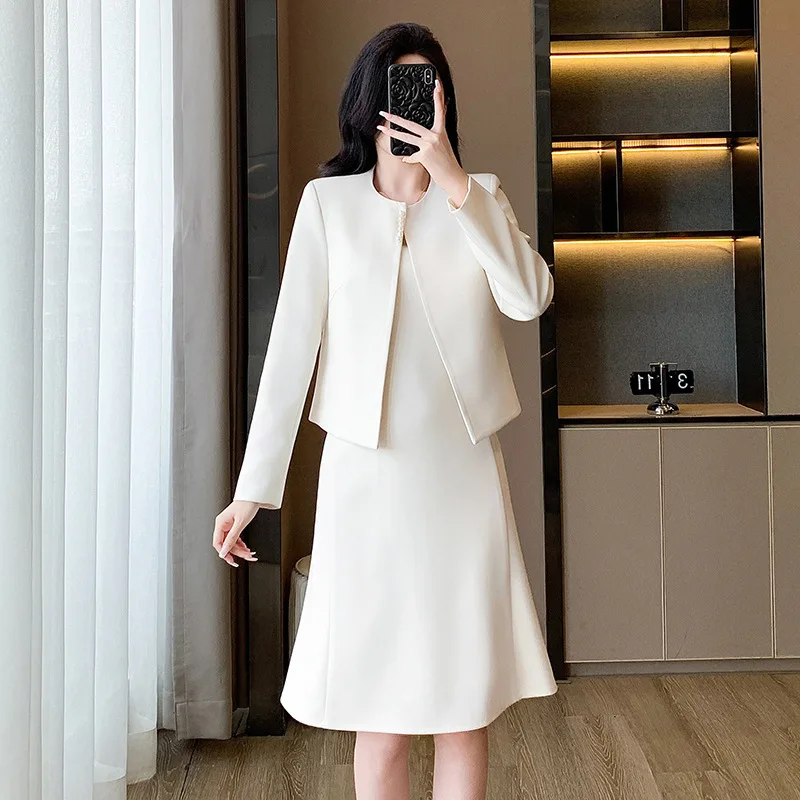 Hochwertiges lila kragenloses Anzugkleid2025Herbst- und Winter-Arbeitsplatz-Pendler-formelles Business-Kleid-Set, zweiteilig
