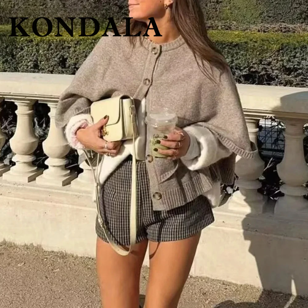 

KONDALA мода 2024, зимний повседневный женский свободный трикотаж с круглым вырезом, однобортный свитер с рукавами «летучая мышь», однотонная элегантная шикарная верхняя одежда