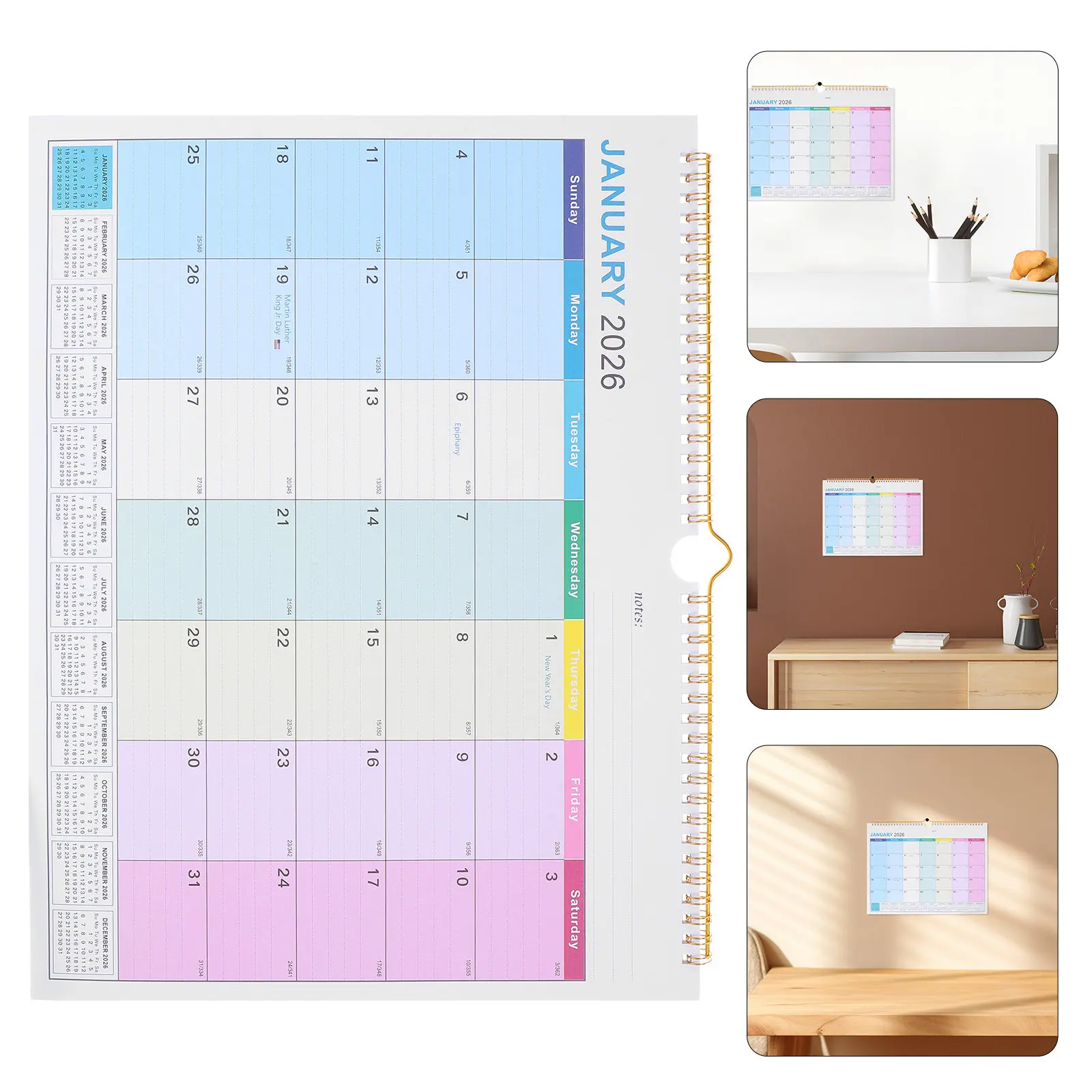 

18 Months Wall Calendar Jan 2026 - June 2027 Hanging Monthly Planner Blank Daily Blocks Family Holiday Organizer Spiral Bound