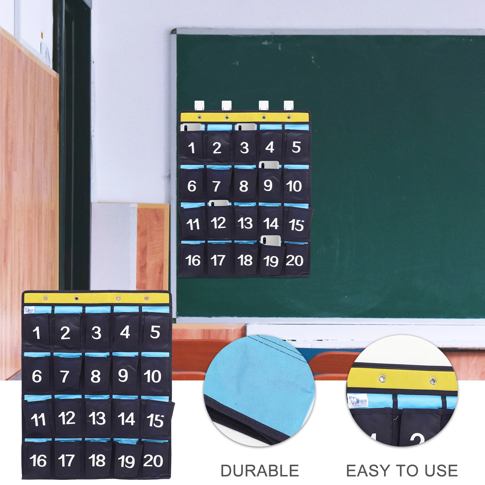 

Non Woven Phone Bag 6 Pockets Hanging Organizer for Classroom Cell Phones Storage with Numbered Chart Metal Rings