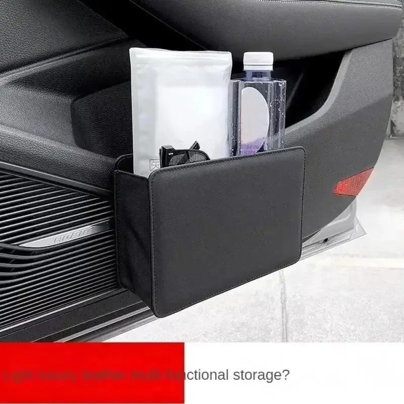 Multifunctional Car Trash Bin PU Leather Solid Color Seatback Hanging Storage Box Foldable Structure Car Door Storage Box view 4