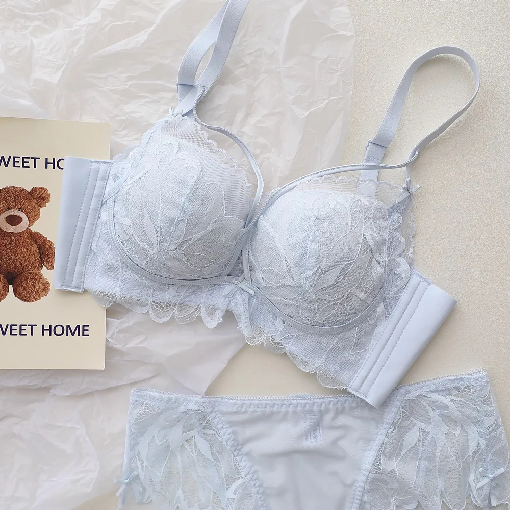 French Back Garden Lingerie Women's Small Breasts Gathered Lace Sexy Bra on The Support of Anti-sagging Underwire Bra view 2