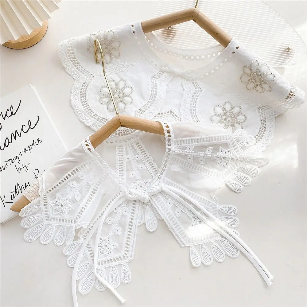 All-match Cape Lace Fake Collar Hollow Out Cloak Knitted Shawl Wraps Korean Style Blouse Shoulders Fake Collar Scarf Accessories