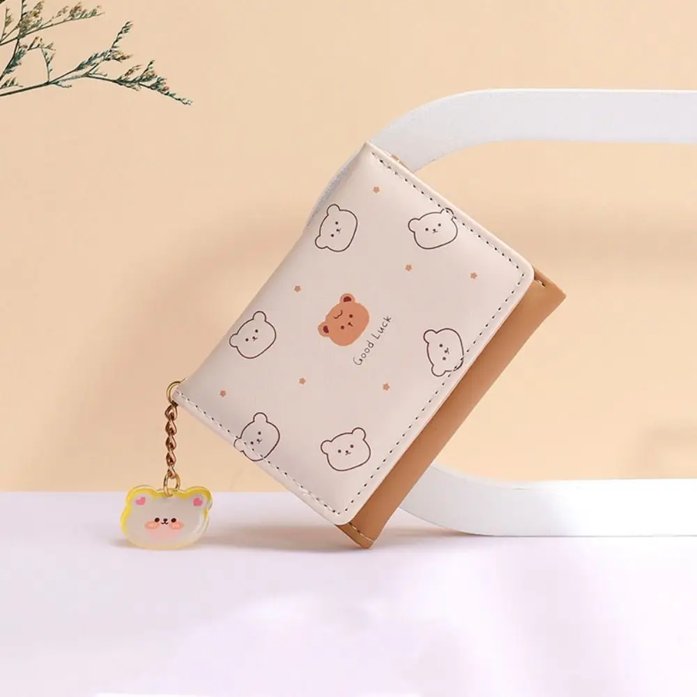 Mini Cartoon Bear Print Wallet Multi-slot Soft Short Wallet Collapsible Card Case Daily Match