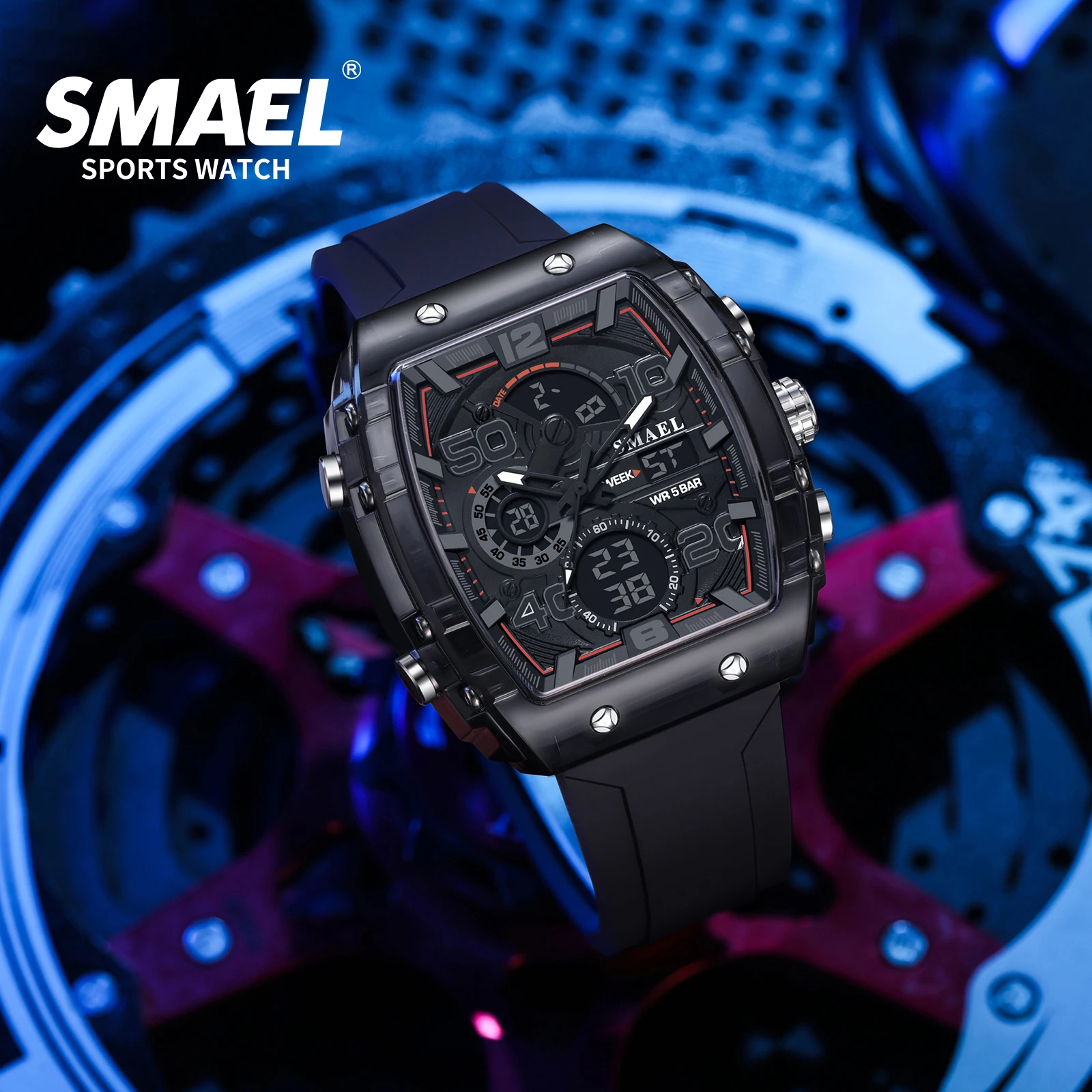 SMAEL 8109 New Men\'s Watch Multifunctional Sports 50M Waterproof Dual Display LED Night Light Leisure Student Electronic Watch