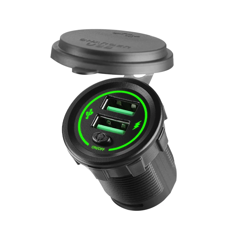 12-24v USB Outlet 72W Car Charger Socket QC 3.0 Led light with ON Off Switch Fast Car Charger Waterproof for Car, Boat, Marine,