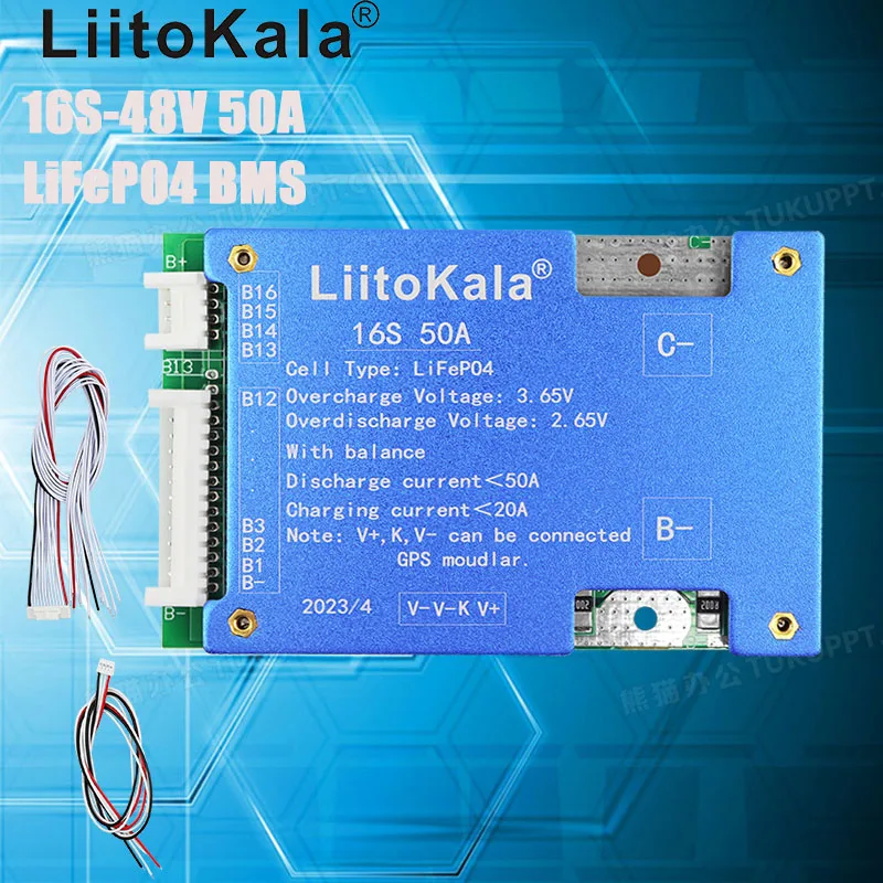 

LiitoKala 16S 48V 50A LiFePO4 Battery Balance Charge Board Equalizer NTC Temperature Protection Equalizador For Escooter/Ebike