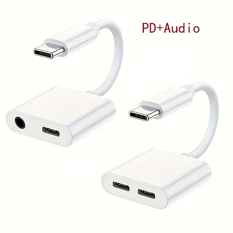 2in1 Audio Adapter USB C to USB C PD10w+USB C, USB C +3.5mm, One Interface into Two Interface Adapter, Suitable for Samsung, Hua