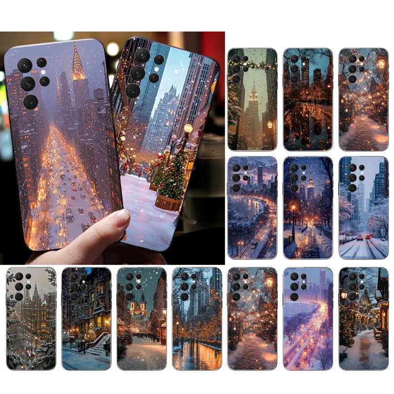 Phone Case For Samsung Galaxy S25 S24 S23 S22 S21 Ultra S24 S23 S22 S21 S25 Plus S24 S25 FE Winter Snow Light Sceneary