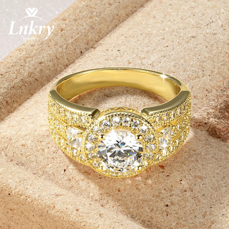 

Lnkry European and American Vintage Punk Ring For Women 14k Gold Filled Three Layer Transparent Zirconia Rings Party Jewelry