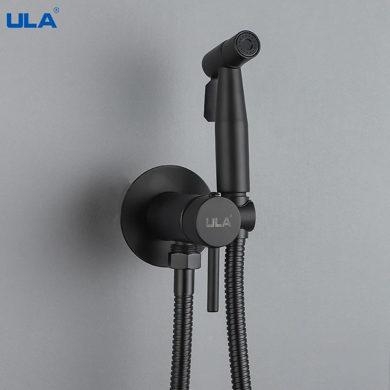 ULA Black Faucet Brass Bidet Sprayer Portable Toilet Bidet faucet Hot Cold Water Bathroom Mixer Shattaf Valve hygienic shower