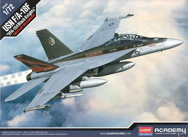 Academy Plastic Assembly Scale Model Kit  12577 USN F/A-18F VFA-154 Black Knights 1/72