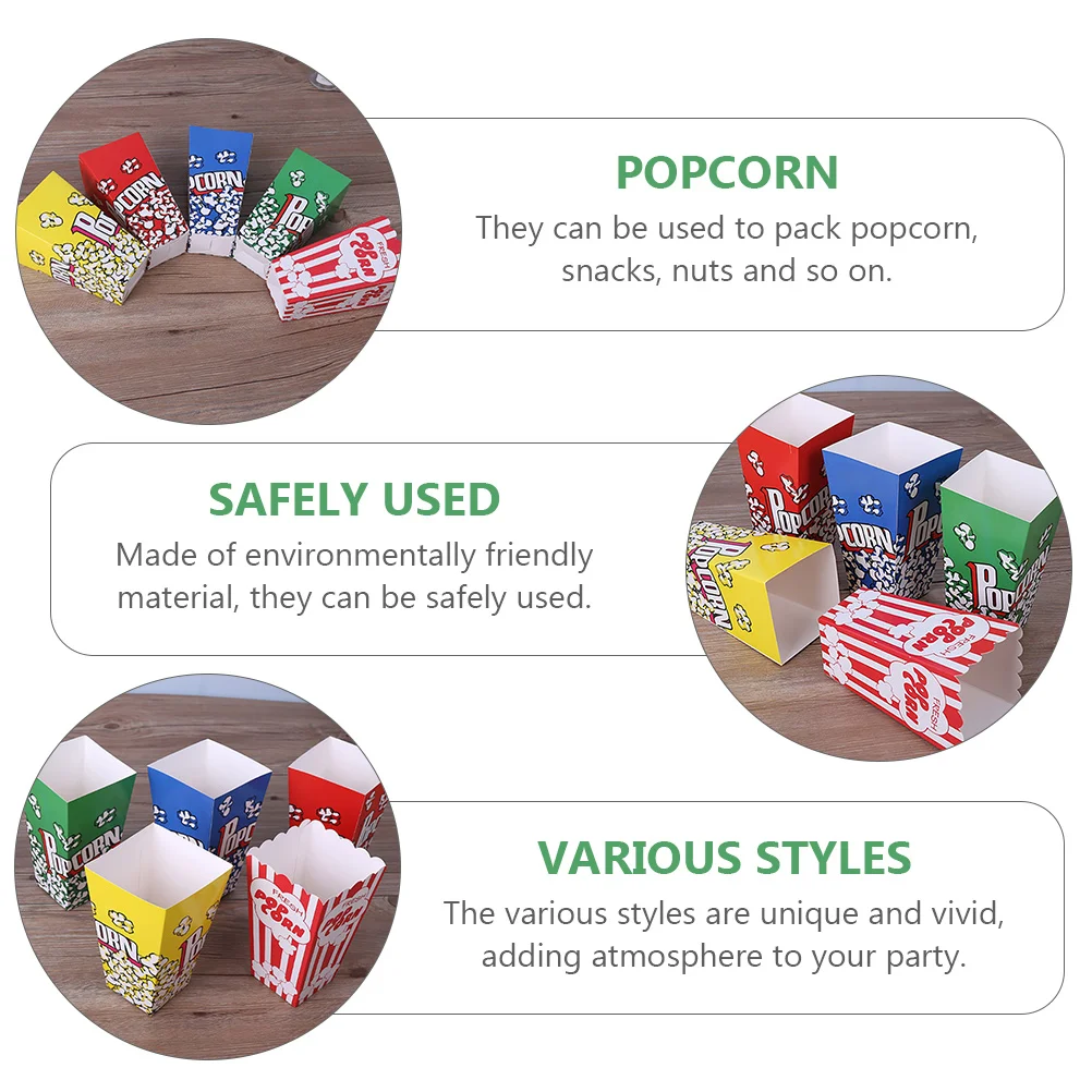 

100pcs Disposable Folding Popcorn Boxes Snack Storage Paper Packing Boxes Eco-Friendly For Party Home Baking Use