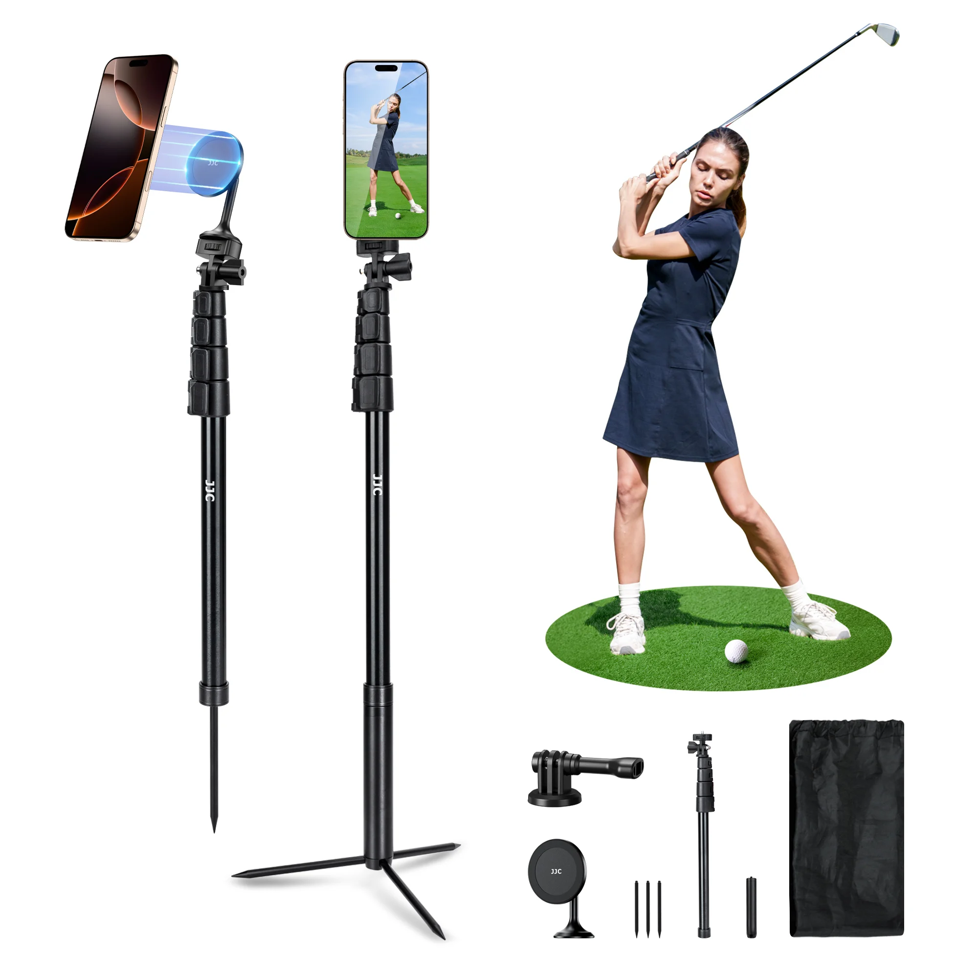 Golf Monopod Stick Record Golf Swing with Magnetic Phone Holder Adjustable Tripod with Spike Stake Golf Accessories Golf Swing