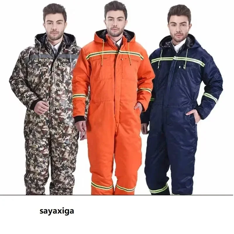 Winter Overalls Warm Cotton Padded Hooded Work Clothing Dust-proof Anti Fouling Hi Vis Outdoor Winter Coats Working Coveralls