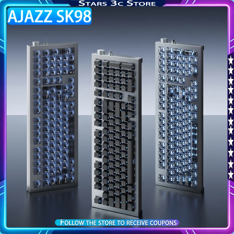 Ajazz SK98 Mechanical Keyboard Wireless Tri Mode Aluminum Alloy Upper Cover 8000mAh Long Battery Life Customized Gaming Keyboard