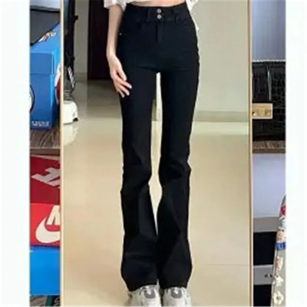 Smoky Gray Slightly Flared Jeans For Women In Autumn  Winter New High Waisted Slimming Elastic Spicy Girl Flared Pants Trend2024