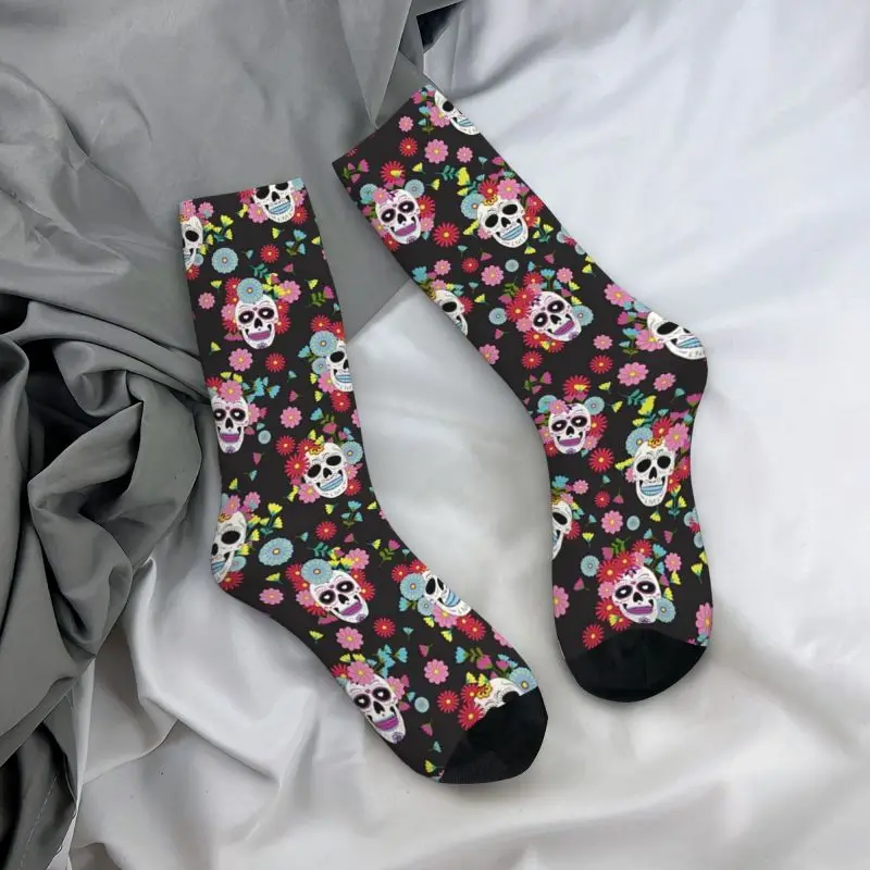 Calcetines con estampado del Día de los muertos para hombre y mujer, medias elásticas con estampado de calavera de azúcar, para verano, Otoño e Invierno