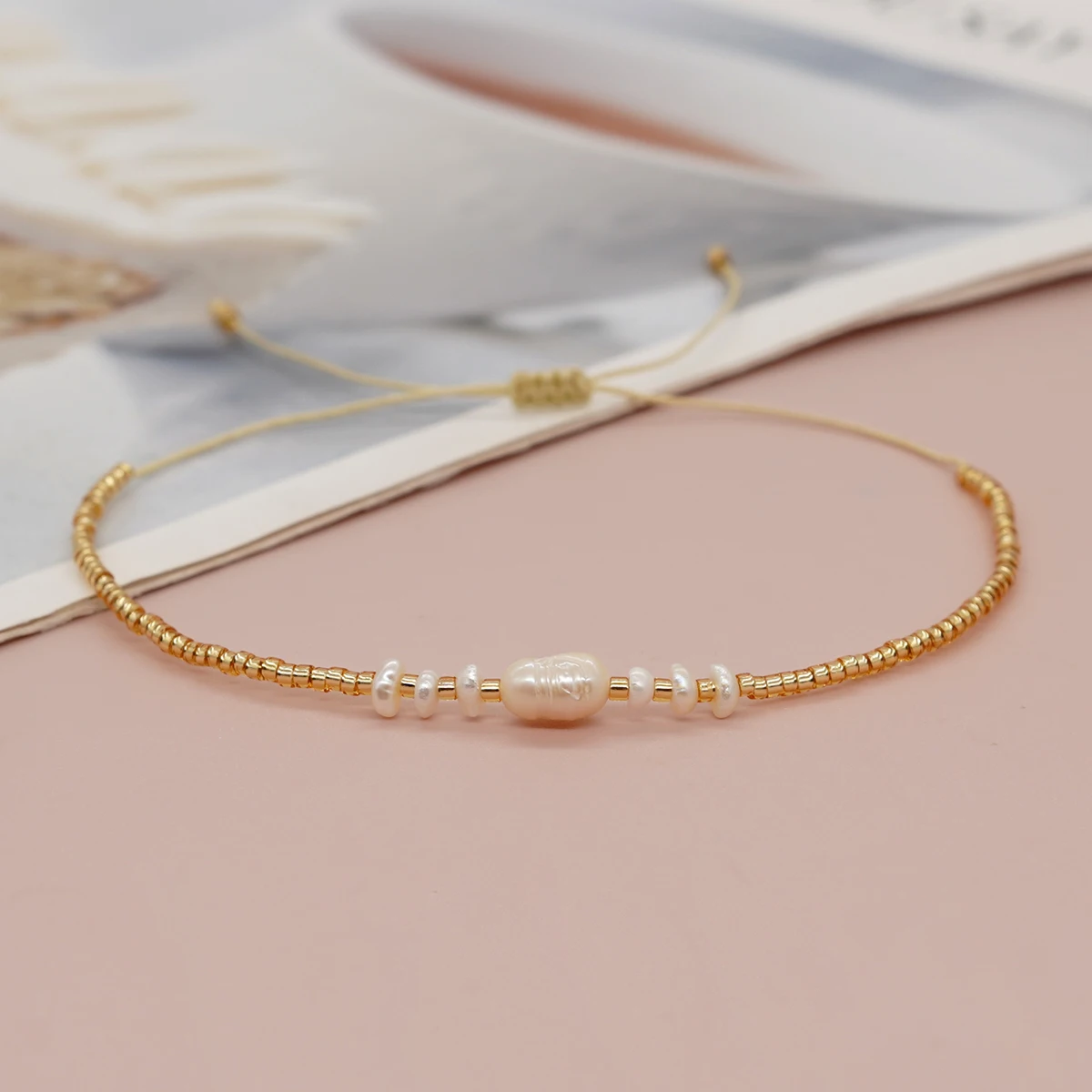 Go2Boho Gold Color Miyuki Beaded Bracelets Freshwater Pearls Thin Bracelet for Women Jewelry Femme Adjustable Simple Pulseras