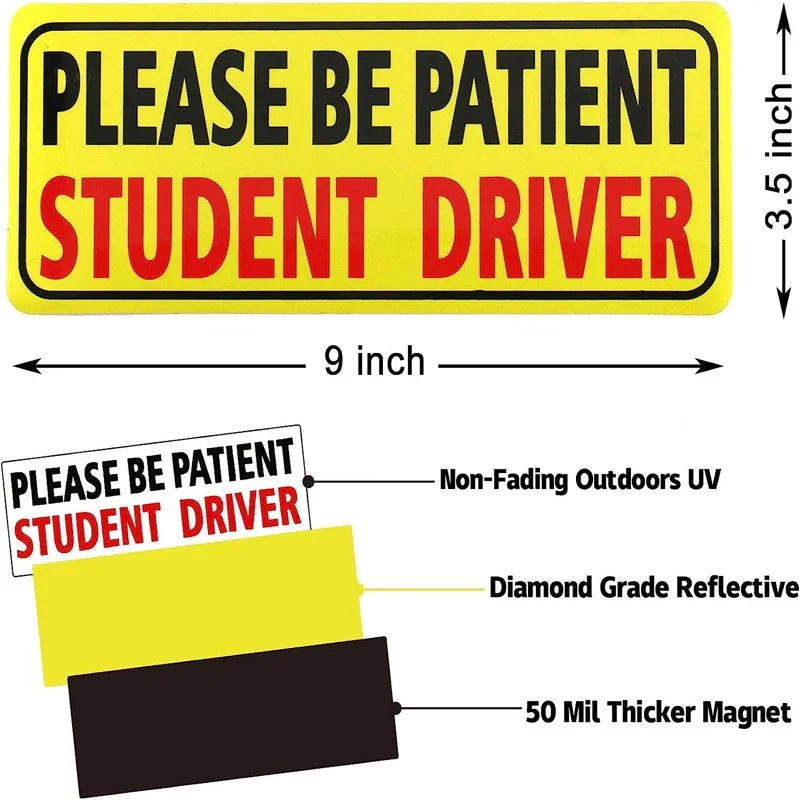 Student Driver Sticker Magnet for Car Please Be Patient Student Safety Signs Teen Rookie Novice Driver Bumper Magnetic Sticker f