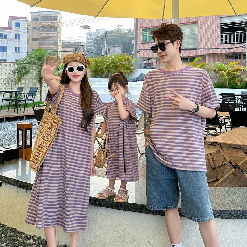 

2024 Family Summer Clothes Korean Mom Daughter Equal Dress Dad and Son Clothing Kids Boys Sister Brother Matching Twins Outfits