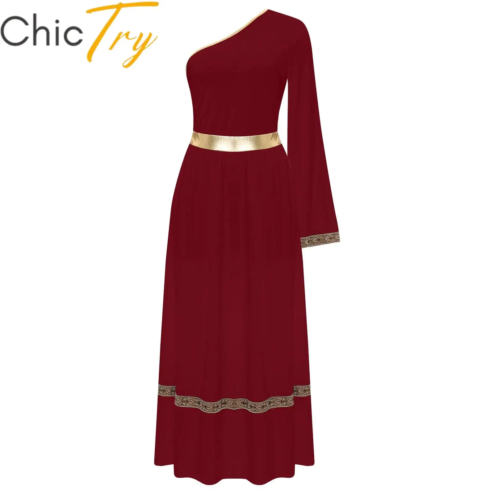 

Ancient Greek Cosplay Costume Halloween Grecian Princess Queen Party Dress for Women One Shoulder High Waist Roleplay Robe Belt