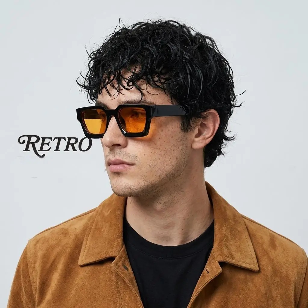 Vintage Chunky Square Sunglasses Men Women Y2K Thick Frame Sun Glasses Fashion Driving Shades UV400 Eyeglasses Outdoor Red Lens