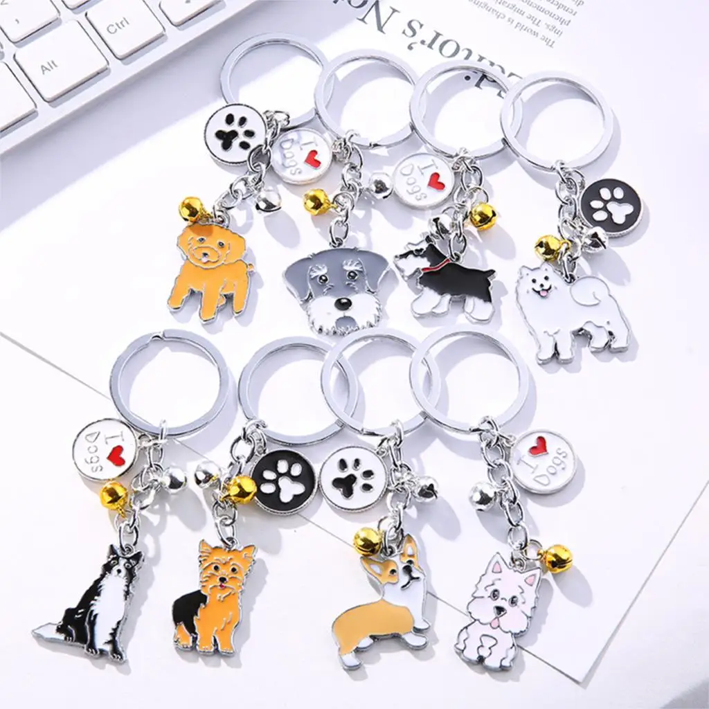 DoreenBeads Fashion Pet Memorial Keychain Silver Color White Maltese Animal Bell Enamel Keyring Women Girls Jewelry 10cm, 1Piece