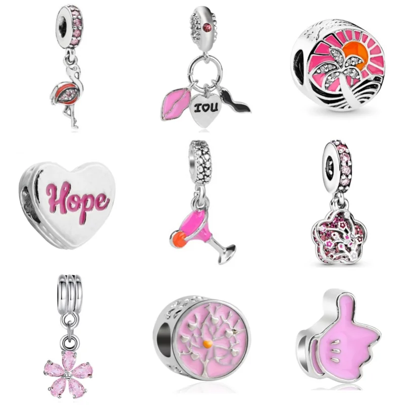 Silver Plated Classic Pink Mom Pendant Alloy Happy Birthday Charm Beads For Pandora DIY Bracelet Necklace Jewelry Accessories