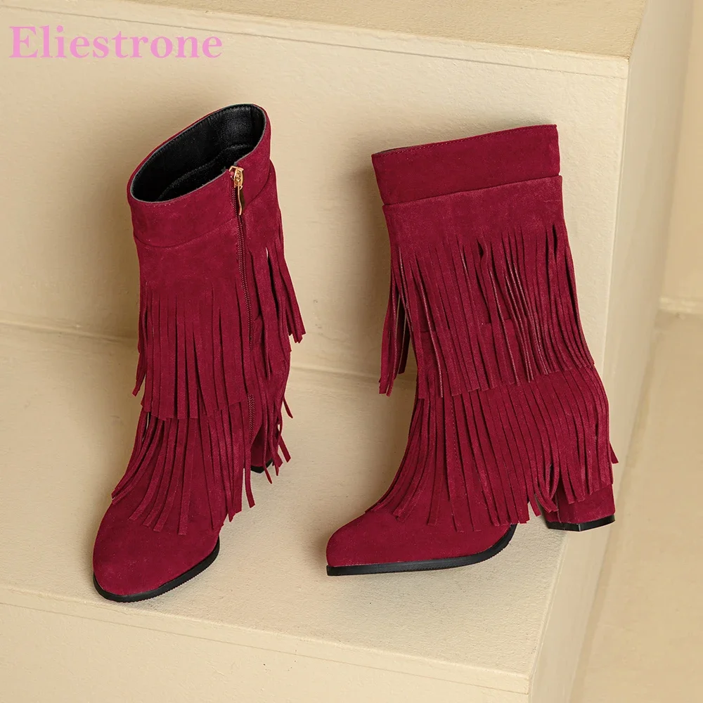 

New Winter Mature Wine Red Black Women Mid Calf Boots High Heels Office Lady Dress Shoes Plus Small Big Size 33 11 43 48 52