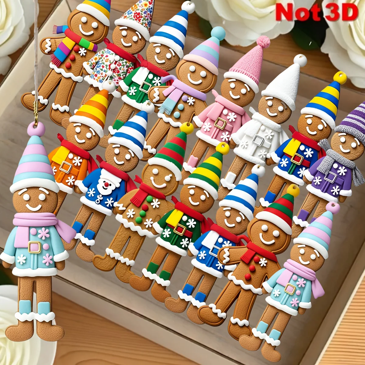 15Pcs Christmas Wooden Cute Gingerbread Man 2D Flat Wooden Pendant Christmas Tree Decoration Perfect Holiday Gift Decor