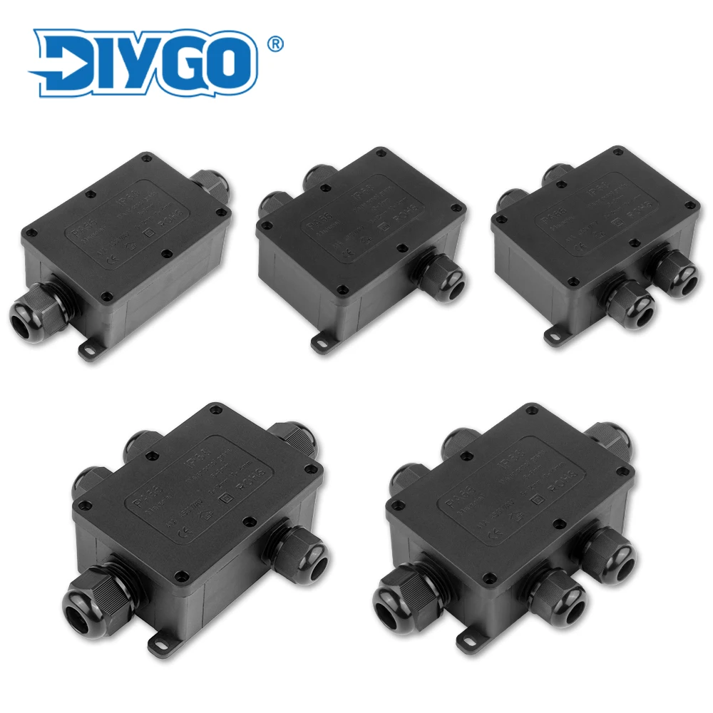 IP68 2/3/4/5/6 Way Waterproof Connector Boxed 5-14mm Black Cover Enclosure Junction Box Outdoor Electronic Instrument Hinge Case