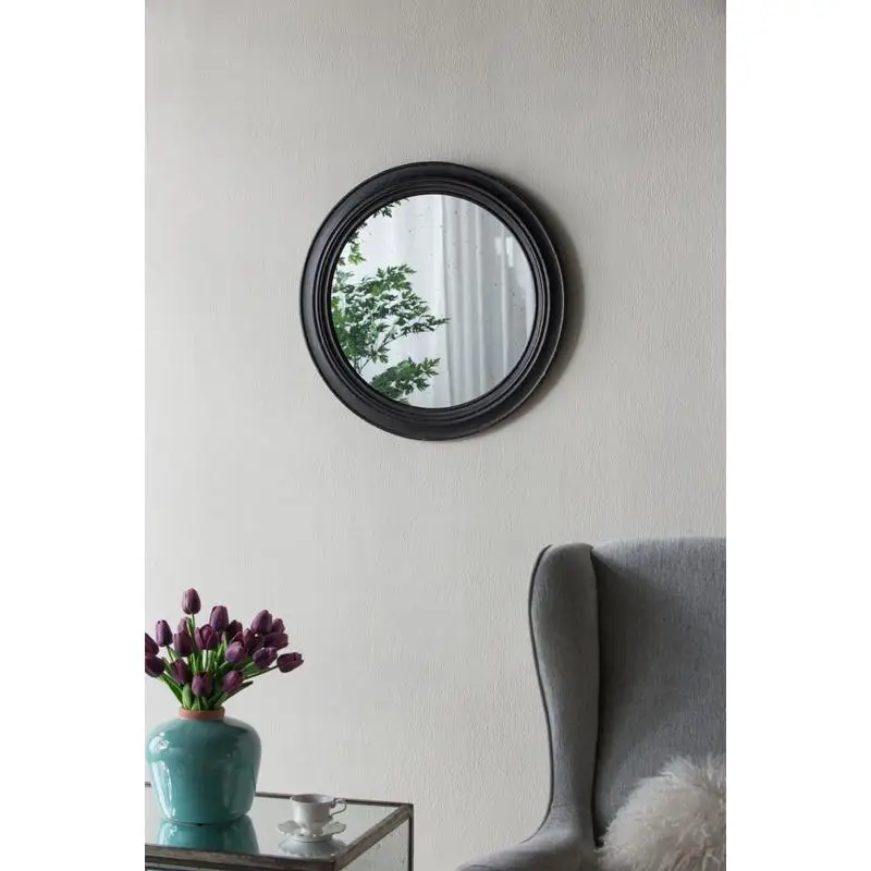 

23.5" Round Wall Mirror with Black Wooden Frame, Antique Classic Accent Mirror for Living Room, Foyer, Bathroom, Office Decor