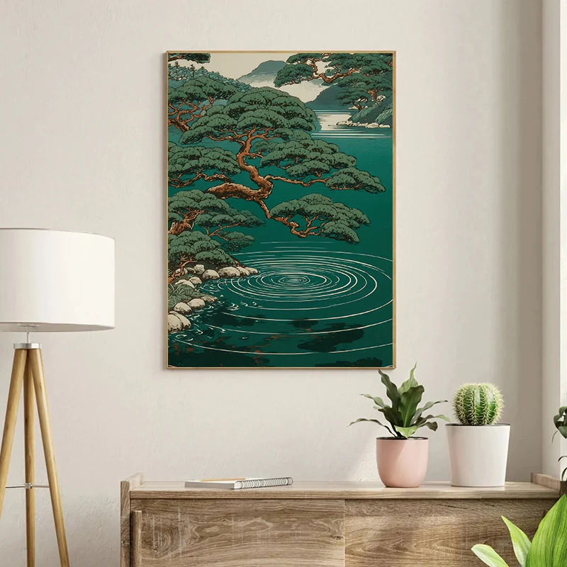 1pc frameless Canvas Painting Japanese Okinawa Pine Tree Fuji Mountain Canvas Painting Print  Retro Travel Poster Wall for Livin