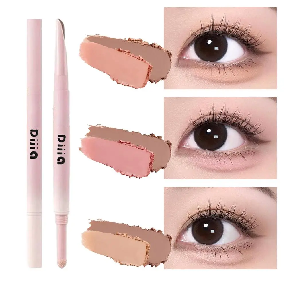 Cabeça dupla fosco rosa deitado seda caneta à prova dwaterproof água natural coreano lápis maquiagem cosmética sombra brilho la d1k0