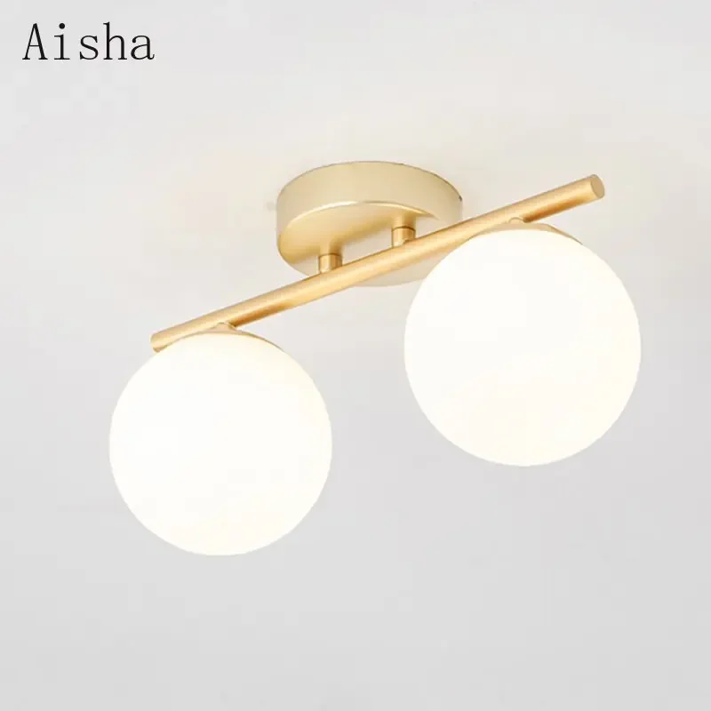 

Nordic LED Glass White Ball Ceiling Light Golden Corridor Ceiling Lamp Entrance Cloakroom Balcony Bedroom Restaurant Lighting