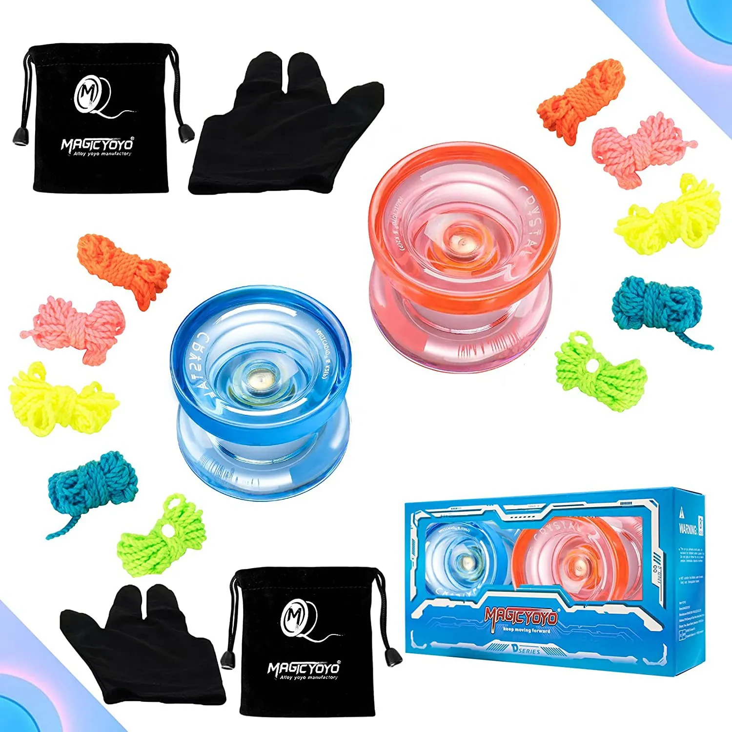 MAGICYOYO K2 Responsive Fingerspin Yoyo for Kids Beginners Crystal Yoyo for Kids Beginners Yo-Yo with 2 Gloves,2 Bags,10 Strings