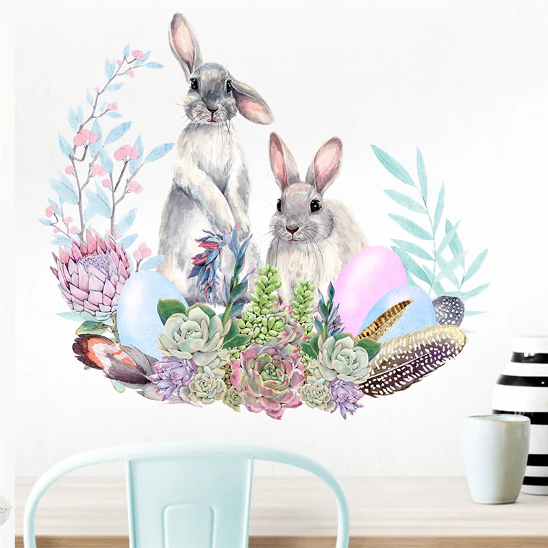 

Vivid Couple Rabbit Wall Sticker For Shop Office Studio Home Decoration Safari Mural Art Diy Kids Bedroom Decals Pvc Poster