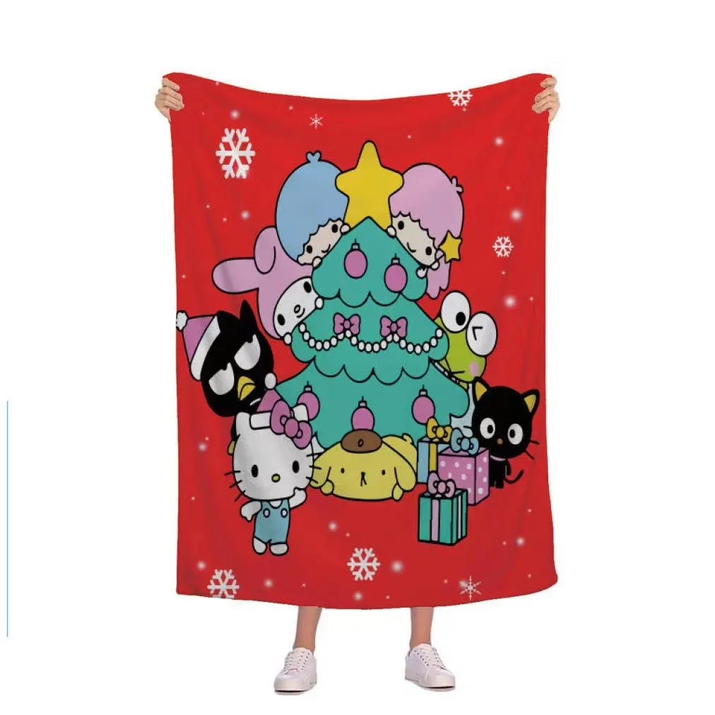 

1.5*2m Kawaii Sanrio Hello Kitty Christmas Throw Blanket Plush Travel Camp Blanket Y2k Cartoon Cute AirCondition Sofa Nap Quilt