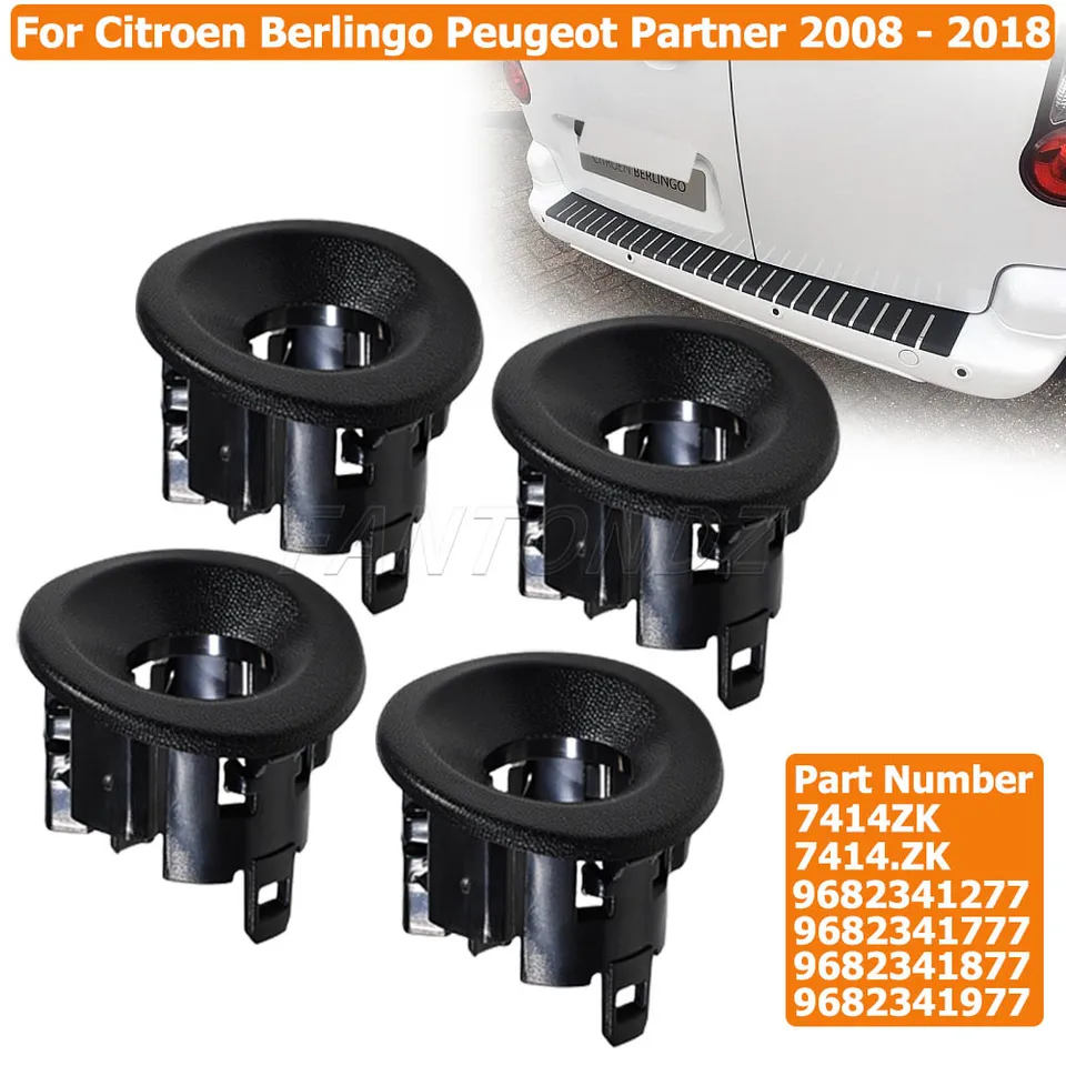 4 Soportes para sensores PDC de fijación para sensores de aparcamiento traseros Compatible con Peugeot Partner Citroën Berlingo 2008-2018