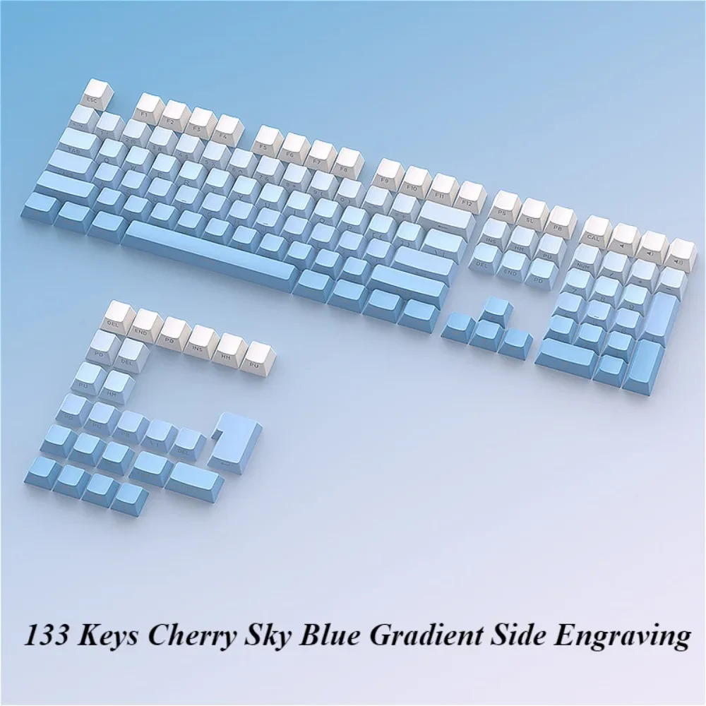 Transparent 133 keys, cherry PBT + PC sky blue side engraving, suitable for MX switch 60/84/90/104/108 mechanical keyboard